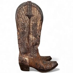 Lane Grace Boots Western Cowgirl Boots Women's Size 7.5 Paisley Brown Gold Cross